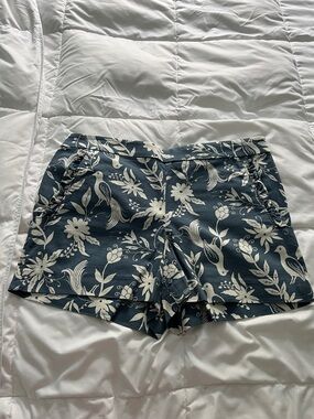 LOFT Navy Floral & Bird Print Bermuda Shorts